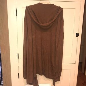 UNISEX LONG BROWN KNIT HOODED CARDIGAN